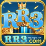 RR3 Game logo glowing in rich gold tones with stylish crown and card elements.
