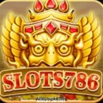 A smartphone screen showing SLOTS786 Game app with spin button and cash rewards.