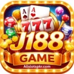 J188 Game logo with colorful casino chips, cards, and slot machine elements.
