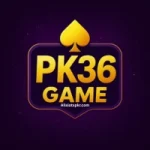 PK36 Game logo with golden shine on a purple background.