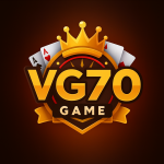 VG70 Game golden logo with crown and playing cards on a dark background.