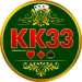 KK33 Game logo featuring a golden circular badge with a dark green background, bold red KK33 lettering, and card symbols representing a premium gaming and earning platform.