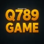 Q789 Game premium logo with glowing golden letters on a blue-black background.