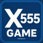 Sleek X555 Game logo with bright white lettering on a modern dark-blue background and smooth rounded edges.