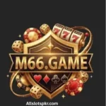 M66 Game colorful logo with gaming controller, coins and fire effects.