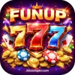 FUNUP 777 colorful casino game logo with cards and chips.