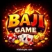 BAJI Game logo with cards, dice, poker chips, and coins on a fiery background.
