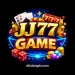 JJ77 Game logo on a dark modern background with neon highlights, digital coins, and a smartphone representing online gaming rewards.