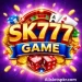 SK777 Game casino-style image showing slot theme, gold coins, dice, and playing cards.