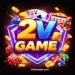 2V Game casino logo with black background, gold coins, dice, poker cards, and 777 slot machine design.