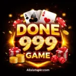DONE 999 Game logo with golden letters, dice, cards, and poker chips on a dark background.