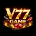 V77 Game logo on black background showing bold golden letters, dice, and poker chips representing online real money gaming.