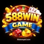 588WIN Game mobile slot interface on black background.